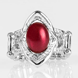 red pearl and rhinestone ring